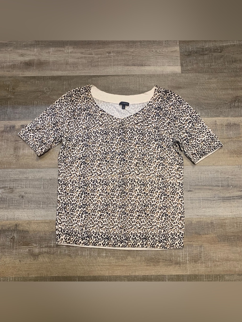 Talbots V-Neck Leopard Animal Print Knit Top Women’s Small